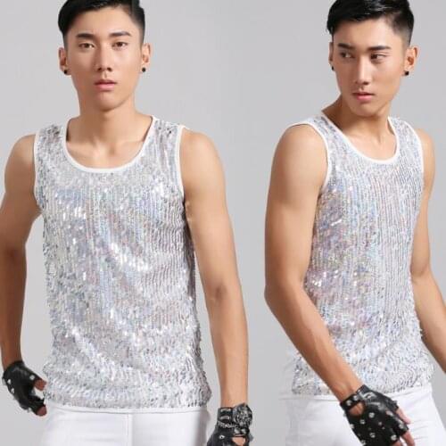 Men vest clothing personality slim male sleeveless vests men elastic force Sequin punk rock singer dance stage star fashion