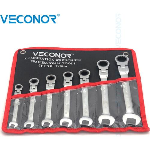 7Pcs Ratchet Wrench Set Combination Spanner 8-19mm sizes 72T Ratcheting Head and Open-end wrench tool with Storage Pouch