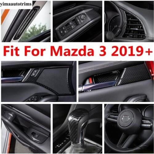 Pillar A Air / Door Bowl / Lift Button Panel Cover Trim For Mazda 3 2019 2020 2021 Carbon Fiber Look / Accessories Interior Kit
