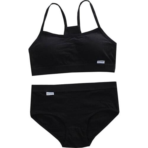 New Puberty Girls Bra And Panty Sets Teenage Girls Cotton Padded Training Bra+Panties Kids Sports Bra Panties Underwear 8-16Y