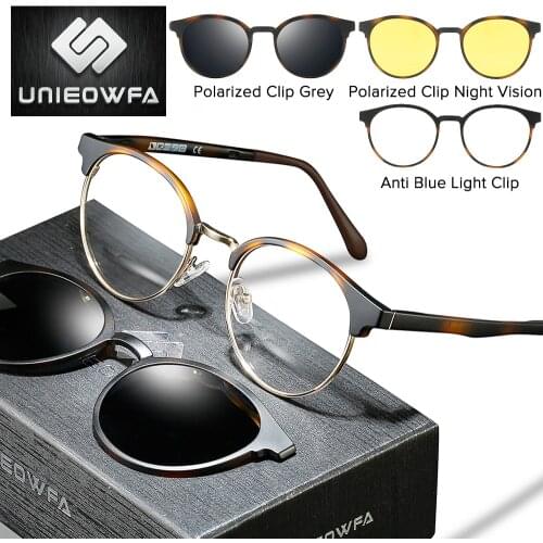 Retro Round Prescription Glasses Women Polarized Night Vision Magnet Clip on Sunglasses Men Myopia Optical Multifocal Eyeglasses