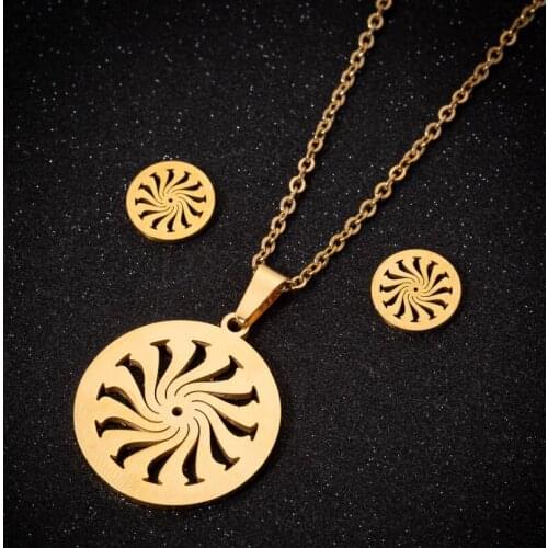 Oly2u Vintage Delicate Flower Gold Small Earrings Classic Wave Swirl Pendant Choker Necklaces Sets for Women Christmas Gift