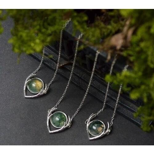 Moss Agate Necklace - Antlers Pendant, Inspirational, Antlers, Gift for Him, Best Friend Gift, Witchy