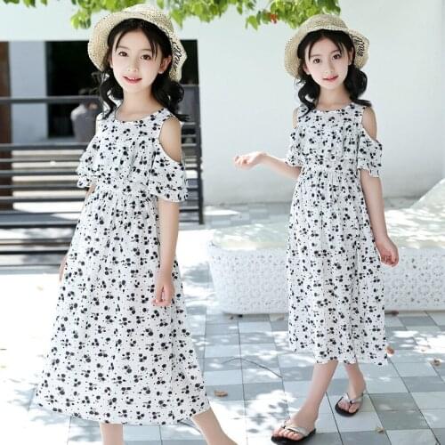 2019 Summer Boho Dress Floral Off Shoulder Dress Kids Baby Girls Flower Party Girls Formal Dress Beach Sundress Clothes