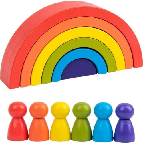 Rainbow Stacking Ring Tower Stacking Folding Cup Stapelring Blocks Wood Plastic Toddler Toy Baby Toys Infant Toys GYH