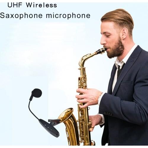 Saxophone UHF Wireless Microphone Condenser Clip Mic Gooseneck Voice Recording Live Show for Trumpet Horns Tuba Instrument