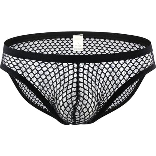 Sexy Mens Fishnet Breathable Mesh See-through Sheer Underwear Hollow Out Briefs Convex Transparent Underpants Male Panties