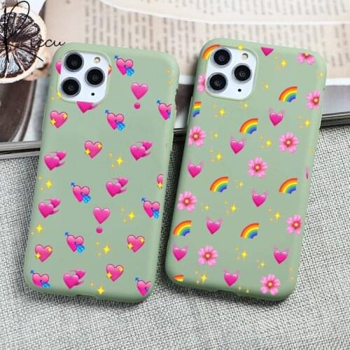 Pink rainbow candy love heart Phone Case for iPhone 12 mini 11 Pro Max X XR XS 8 7 6s Plus Candy green Silicone Cases