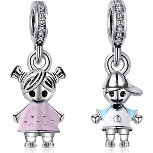 Boy and girl cute charms fit pandora bracelet diy bead jewelry for women gift couple pendant charms