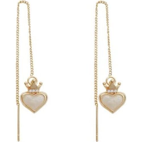 Temperament Long Gold Ear Line Tassel Earrings Heart Shaped Crown Earrings for Women Party Jewelry