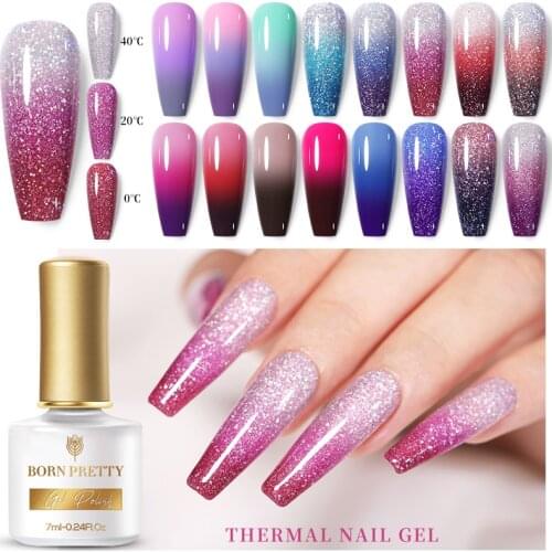 BORN PRETTY Thermal Shimmer Nail Gel Shimmer Glitter 3 Colors Temperature Color Changing UV Gel Polish Varnish varnish Soak Off