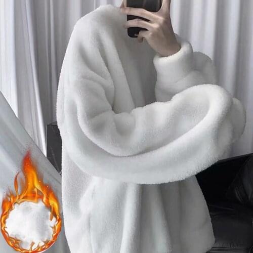 Plus Velvet Thick Hoodie Mens Warm Fashion Solid Color Casual O-neck Sweatshirt Men Streetwear Hip-hop Loose Pullover Hoodies