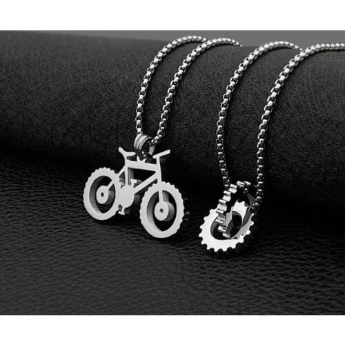 Heavy Industry Machinery Gear Fashion Pendant Stainless Steel Bicycle Shape Mens and Womens Titanium Steel Necklace