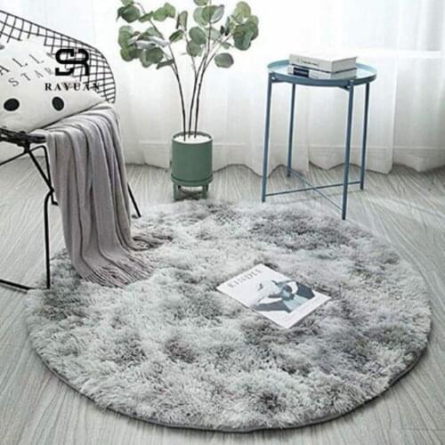 RAYUAN Gradation Water Absorbency Round Rugs Plush Hairy Carpet Floor Mat Fur Plain Fluffy Soft Area Rug Tapetes