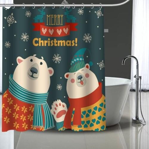 Custom High Quality Christmas Bear Art Shower Curtains Bath Products Bathroom Decor Waterproof Polyester With 12 Pcs Hooks