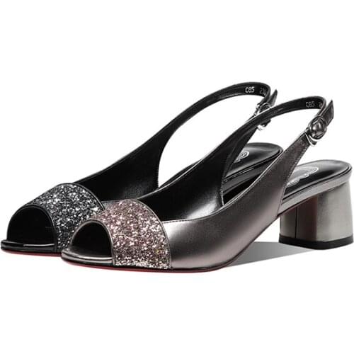 GUIDIBASICGenuine Cow Leather Womens Sandals 2021WomenHeelsOne Word Buckle Back StrapFish Mouth High Handmade Custom 41-42 size