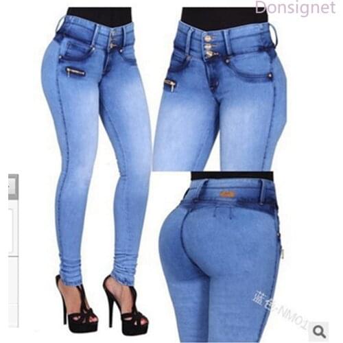 Donsignet Jeans Womens Autumn New High Waist White Pleated Button Zipper Pencil Pants Plus Size Pants for Women