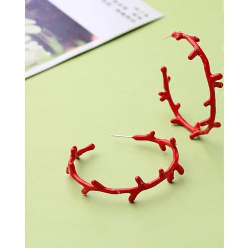 BALANBIU Red&White Enamel Coral Crystal Branch Round Circle Earrings For Women Party Gifts 2019 New Fashion Jewelry Wholesale
