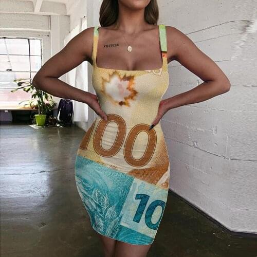 Giyu Brand Money Dresses Women Canadian Dollar Bodycon Dress Canada Sundress Flower Halter Sleeveless Harajuku Ladies Dresses