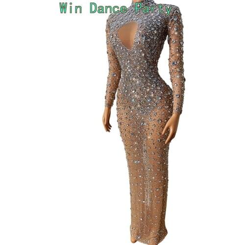 Dubai Long Sleeve Hollow Out Nude Luxury Evening Dress Women for Wedding Party Gowns Full Beads Formal Prom Dresses 2021