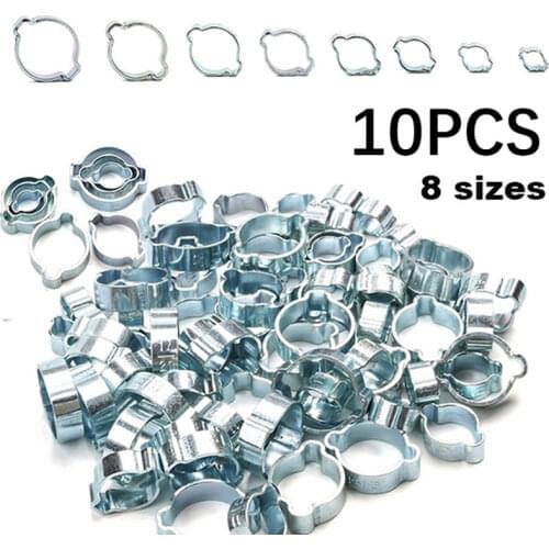 10/5Pcs 5-20mm Hose Clamp Double Ears Clamp Worm Drive Fuel Water Hose Pipe Clamps Clips Hose Fuel Clamps Kit