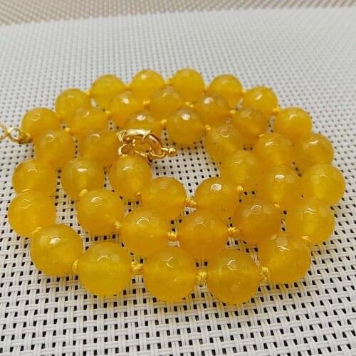 10mm Natural African South Yellow Topaz Faceted Beads Necklace 18 AAA