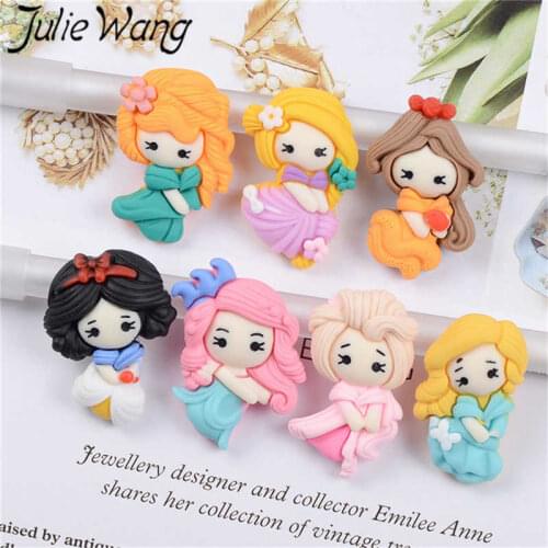 Julie Wang 10PCS Resin Cartoon Princess Charms Random Mixed Fashion Girls Kawaii Pendant Jewelry Making Accessory Home Decor