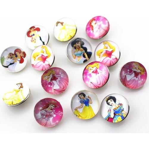 10pcs Mixed 18mm substitutable Snow White pretty Glass Snap Buttons Charms Fit Snap Bracelet/ Necklace DIY Jewelry