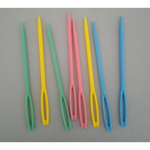 10 PCs Mixed At Random Color Plastic Knitting Needles Hand Sewing Crochet Hook Large Eye Needles DIY Accessories 3mm,9*0.6cm