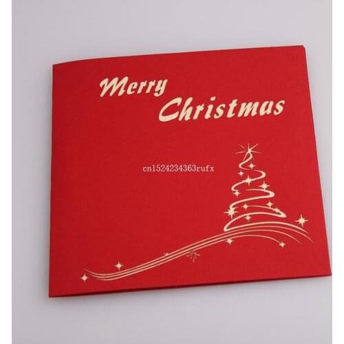 100pcs 3D Merry Christmas Tree Postcards 3D Laser Cut Paper Greeting Cards Handmade Gifts Wholesale