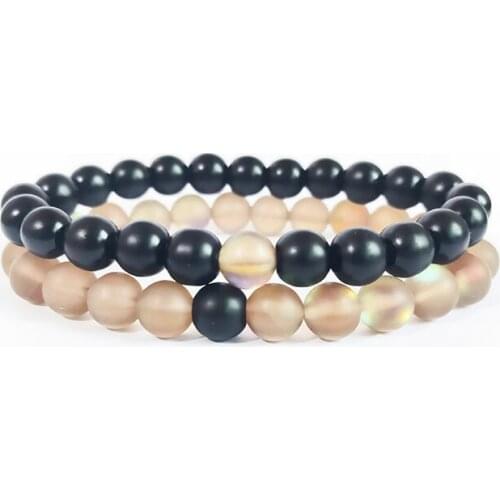 2pcs/set Fashion Couple Bracelet Labradorite Beads Bracelet Women Classic Natural MoonStone Lovers Bracelet Masculina Bileklik