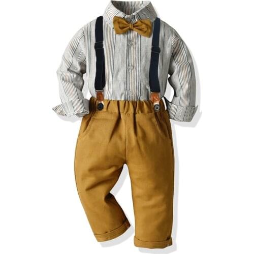 2020 Childrens Suits For Infant Boy Striped Shirt + Yellow Pant 2Pieces Boy Child Costume Set For Formal Party For 1-6 Age