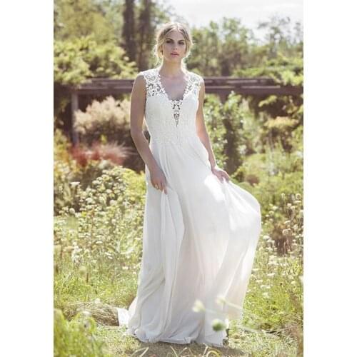 2021 Boho Wedding Dress Capped Sleeves Open Back Lace Applique Bridal Gowns Custom Made Sweep Train A Line Dress Robe De Mariee