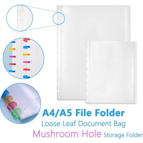 25Pcs A4 A5 Plastic Punched Pockets Folders Filing Mushroom Hole Loose Leaf Documents Sheet Protectors Transparent Folder Bag