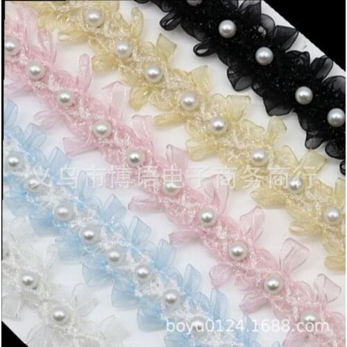 3 yards/lot Fungus Lace Beading Organza Ribbon for DIY Craft Gift Bouquet Packaing Hair Bowknot Accessories Clothing Dress Trims