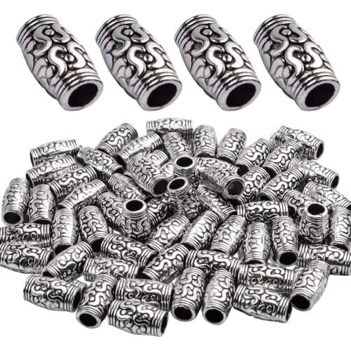 60pcs Tibetan Antique Silver Spacer Beads Large Hole Charm Beads Metal Hollow Tube Bead for DIY Necklace Bracelet Jewelry Making