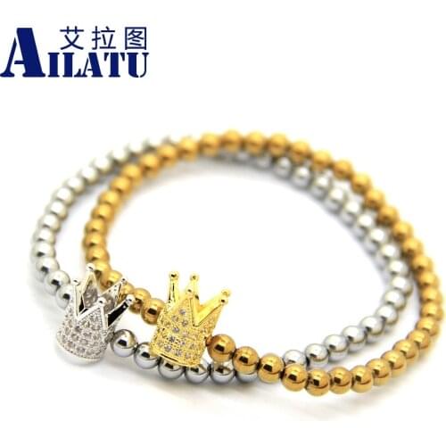 Ailatu High Grade Jewelry Wholesale Advanced Plated Cubic Zirconia Crown Beads Bracelets