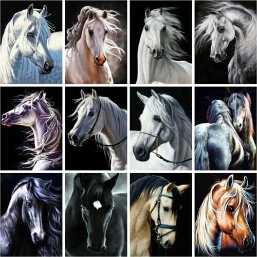 Huacan Diy Diamond Painting Horse White Wall Decor Full Square/round Mosaic Animal Cross Stitch Embroidery Diamond Art