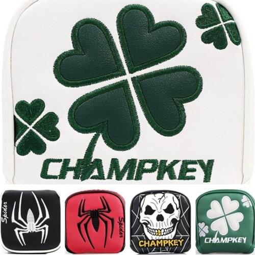 MALLET golf putter headcover pu leather golf club green putter covers 5.3"x4.5" FOUR LEAF CLOVER SKULL SPDIER