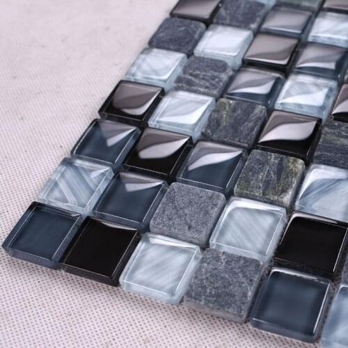 Black crystal Glass Grey Marble Stone mosaic tiles backsplash kitchen wall tile sticker bathroom floor tiles free shipping