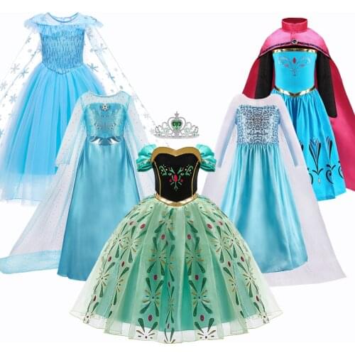 Girls Anna Elsa Dress Frozen Children Princess Costume Kids Snow Queen Princess Dress Kids Christmas Carnival Costume 3-10 Years