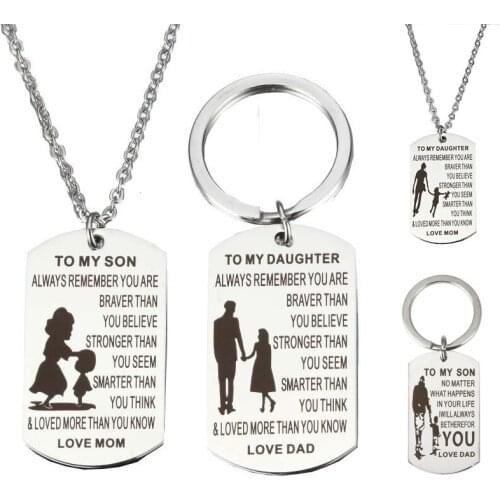 To My Son Daughter Love Dad Mom Family Jewelry Charm Keychain Pendant Necklace Stainless Steel Military Dog Tags Christmas Gifts