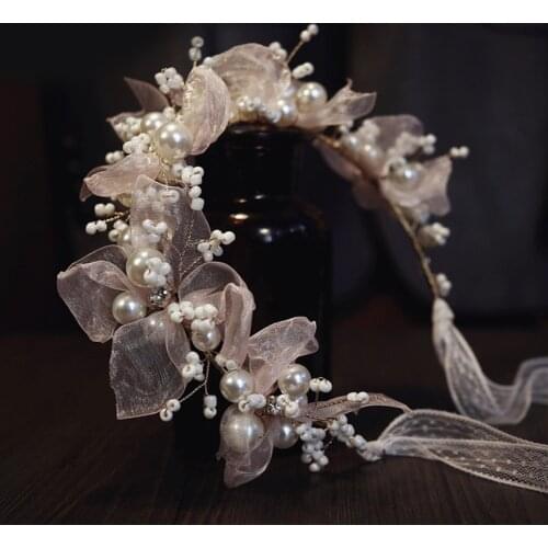 Elegant Pearl Headband Pink Flower Sweet Bridal Wedding Hairwear Charming Jewelry Gifts for Women LB