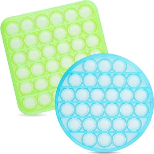 Glow in The Dark Push Pop Fidget Sensory Bubble Wrap Toy Round Square Heart Octagon Silicone Anti Stress Relief Luminous Board