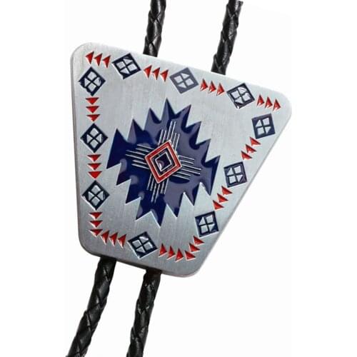 Geometric Pattern Bolo Tie Western Cowboy Vintage Handmade Leather Rope Necktie Mens Accessories