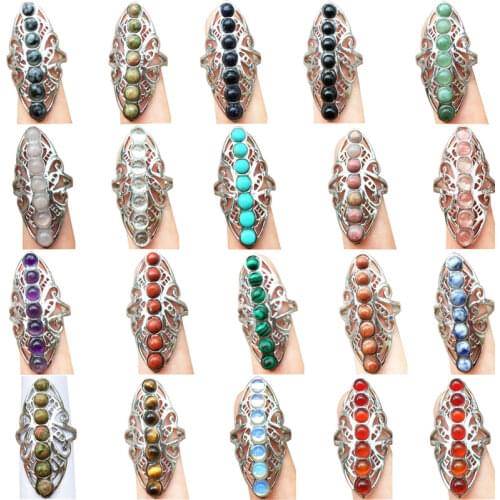 Howlite Aventurine Goldstone Tiger Eye Lapis Lazuli Malachite Carnelian Jaspe Crystal Unakite Women Men Ring adjust WB791