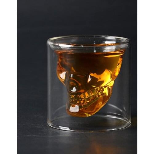 Crystal Skull Head Glass Creative Double Wall Wine Glasses Coffee Beer Cocktail Vodka Scotch Whiskey Funny Drinking Mug Bar Club