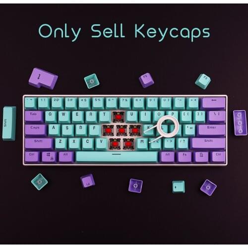 PBT Keycap 61 key Purple and Cyan Double Color Backlight Keycaps Universal Column For Ikbc Cherry MX Annie Mechanical Keyboard