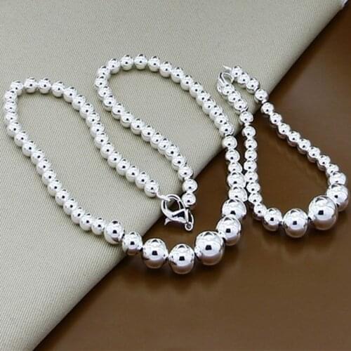 Silver 925 Jewelry Sets For Women Buddha Bead Ball Chain Necklace Bracelet Jewelry Accessories Gift