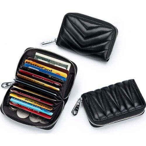 Genuine Leather Rfid Credit Card Wallet Zipper Coin Purse Sheepskin Credit Card Holder for Women Men